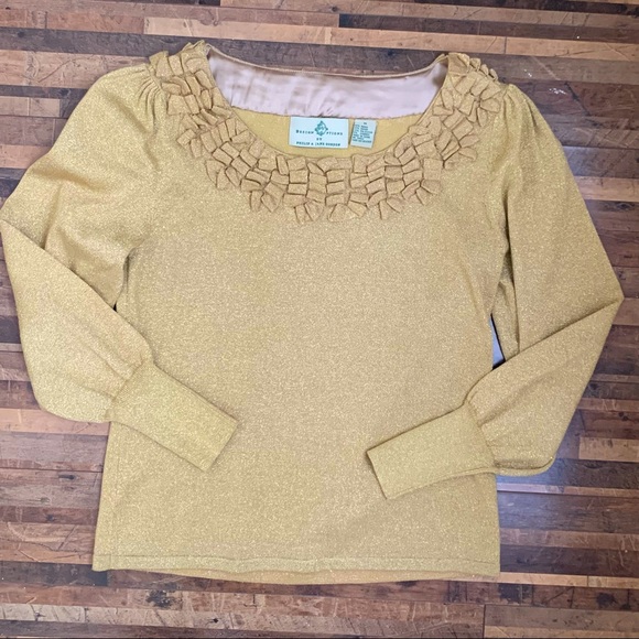 Design Options By Philip & Jane Gordon Vintage Gold Metallic Knit Top Sz M - Picture 12 of 14